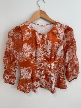 Lamer Fashion Rust Tiger Toile Pearl Button Blouse Size XS